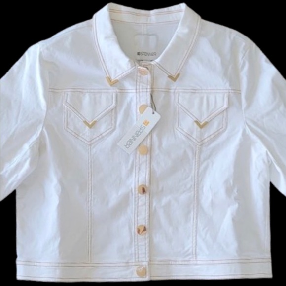 NWT Spanner Gold embellished cream jean jacket XS - Picture 3 of 9